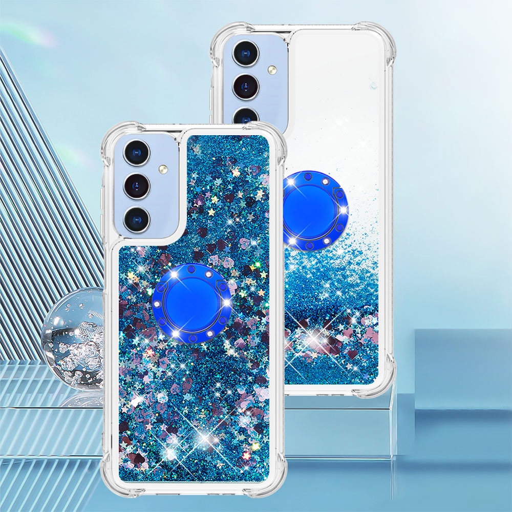 Glitt homokóra zselés tok ujjgyűrűvel Samsung Galaxy A17 5G-hez - kék/szív