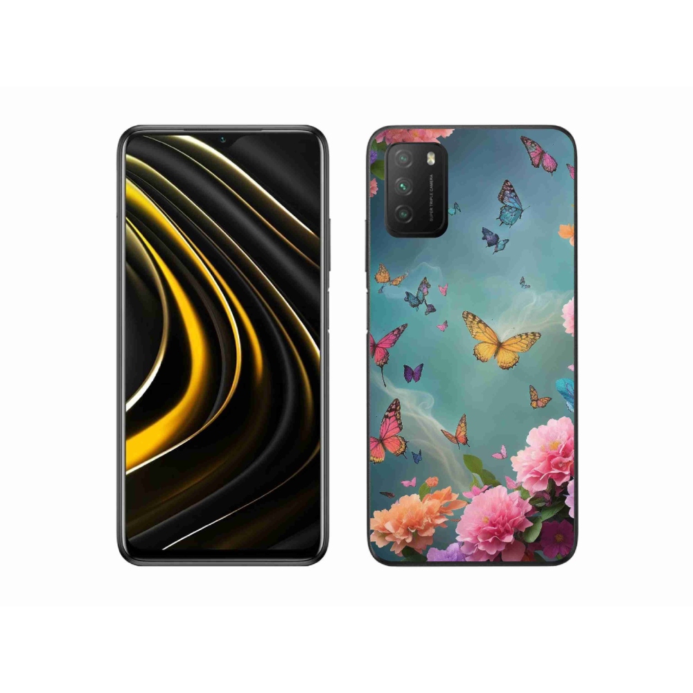 Gél borító mmCase a Xiaomi Poco M3-hoz - színes virágok és pillangók