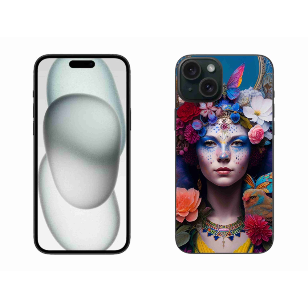 Gél borítás mmCase iPhone 15 Plus készülékhez - nő virágokkal