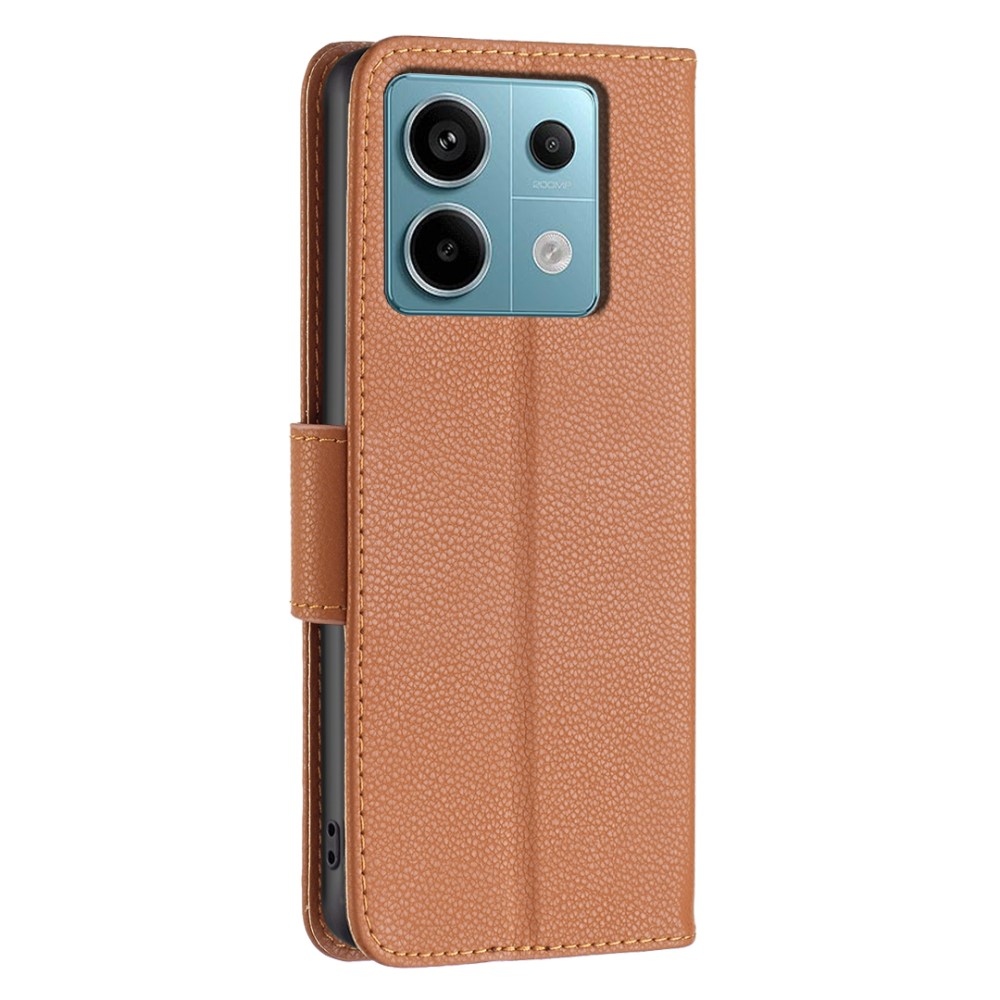 Állványos könyv tok a Xiaomi Redmi Note 13 Pro 5G/Poco X6 5G számára - barna színű