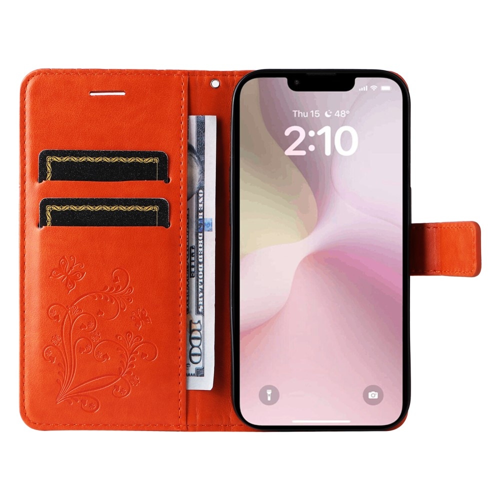 Nagy pillangó könyvtáska iPhone 16e készülékhez - narancssárga