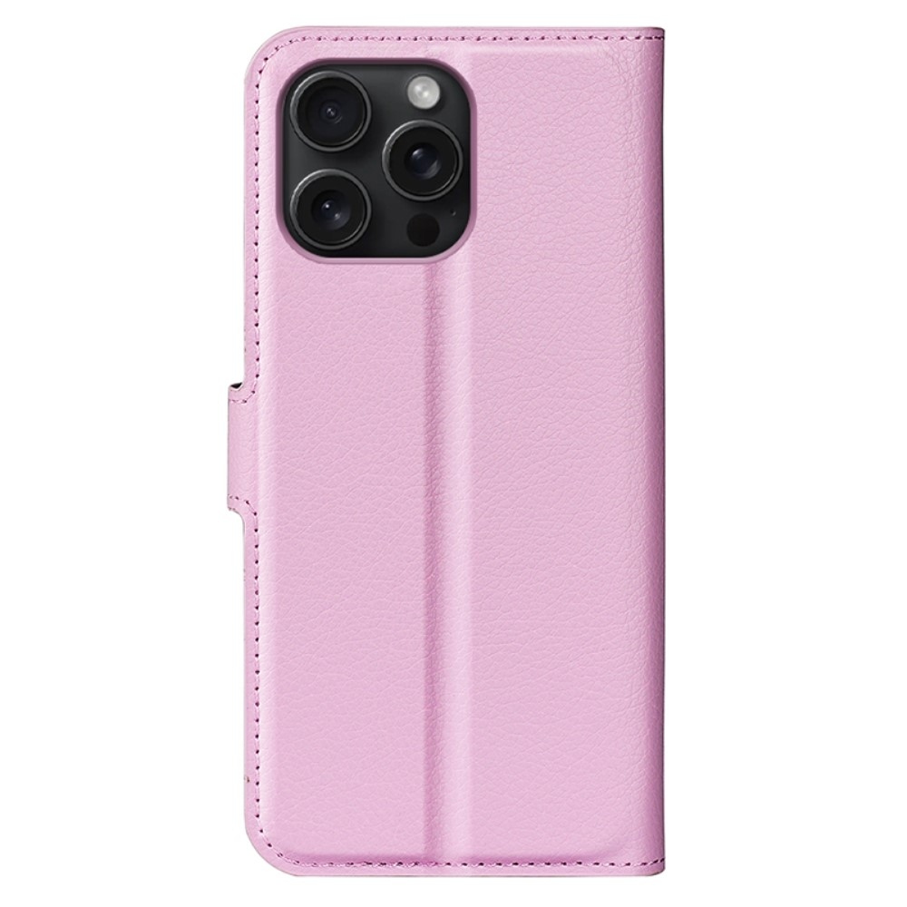 Litchi könyvtáska iPhone 16 Pro készülékhez - rózsaszín