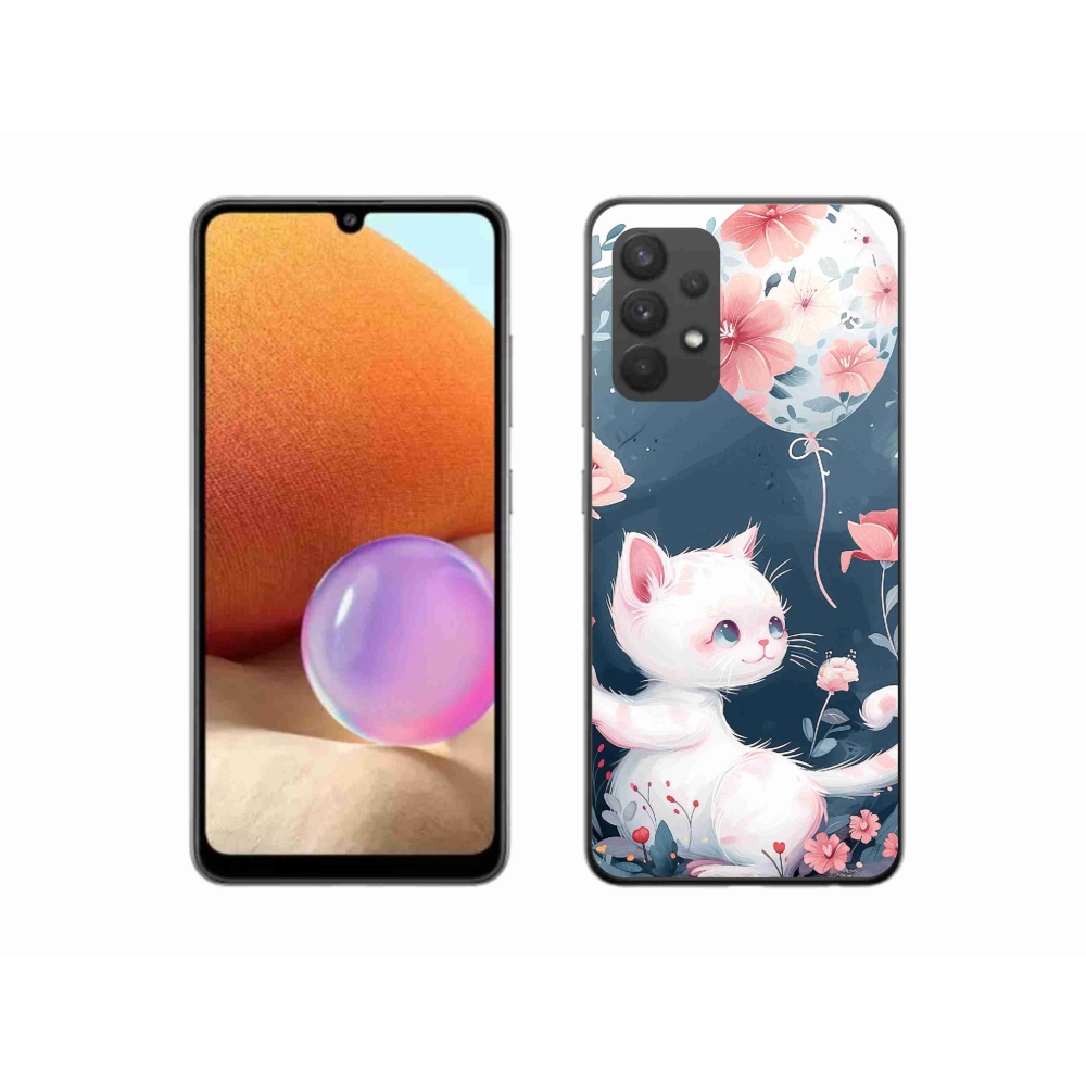 Gél borító mmCase Samsung Galaxy A32 4G - cica lufival mmCase Samsung Galaxy A32 4G - cica lufival