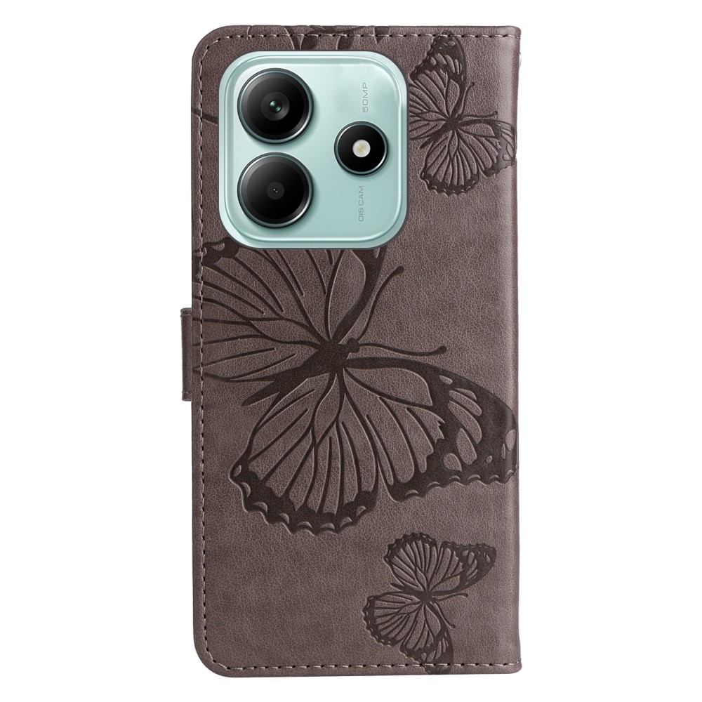 Nagy pillangó könyv tok a Xiaomi Redmi Note 14 5G-hez - szürke