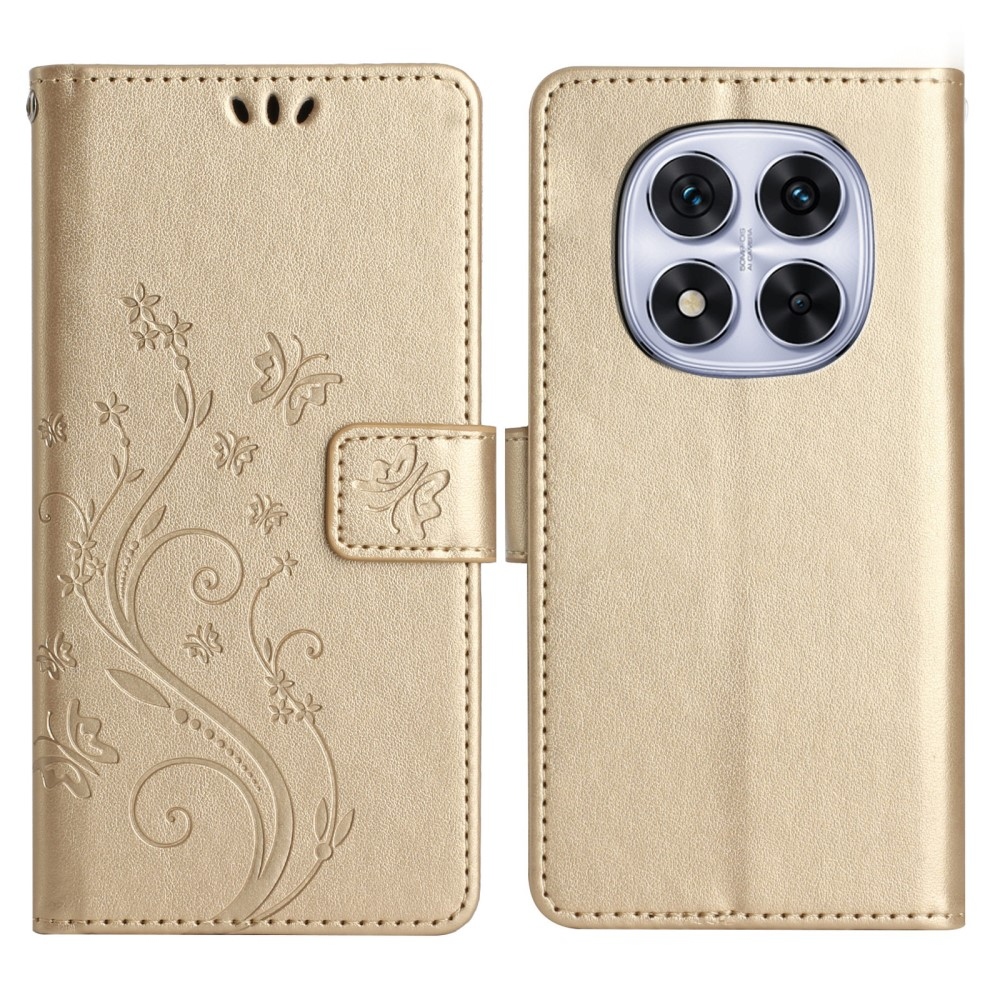 Virágos könyv tok Xiaomi Redmi Note 14 Pro 5G/Poco X7 5G - arany színű