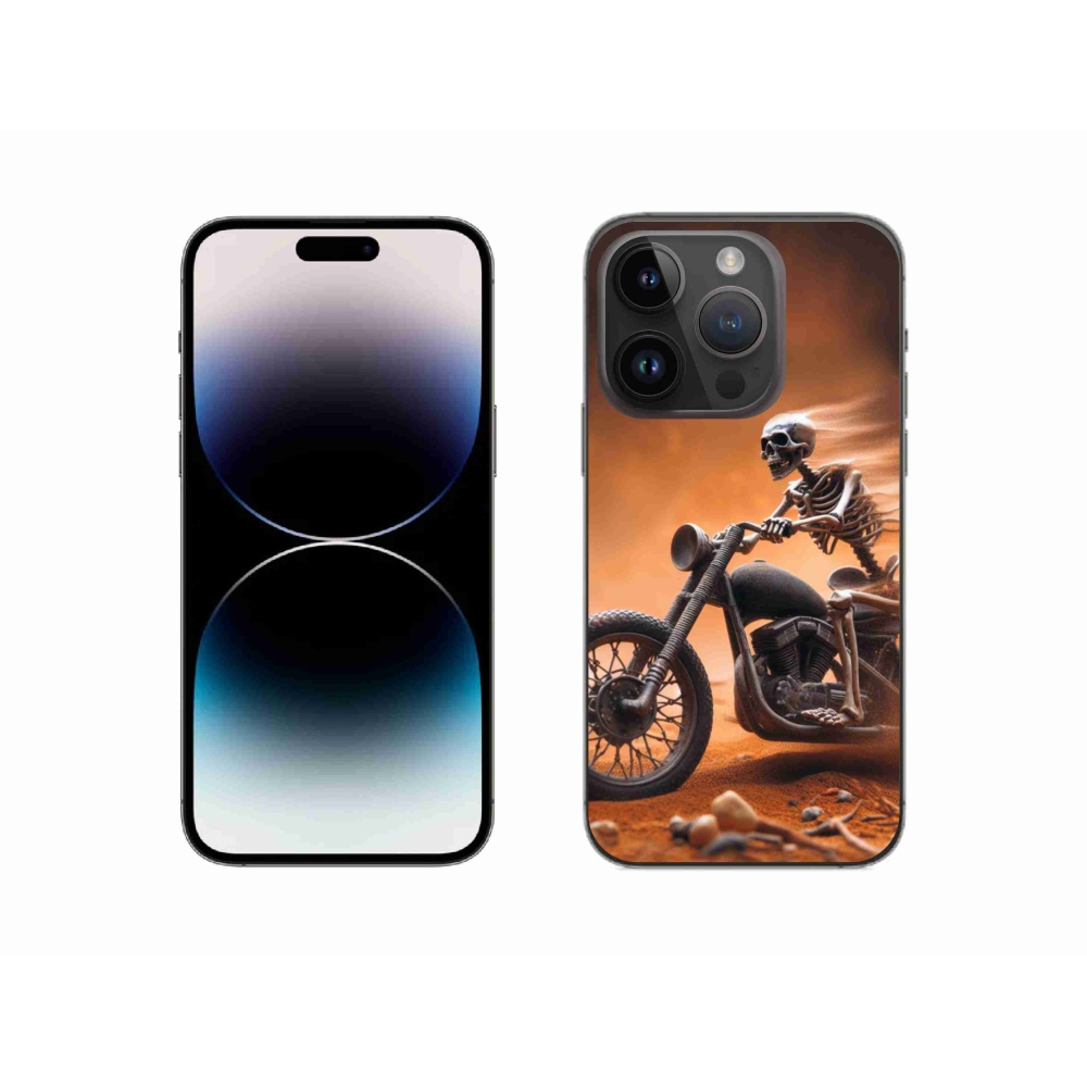 Zselés borítás mmCase iPhone 14 Pro készülékhez - csontváz egy motorkerékpáron