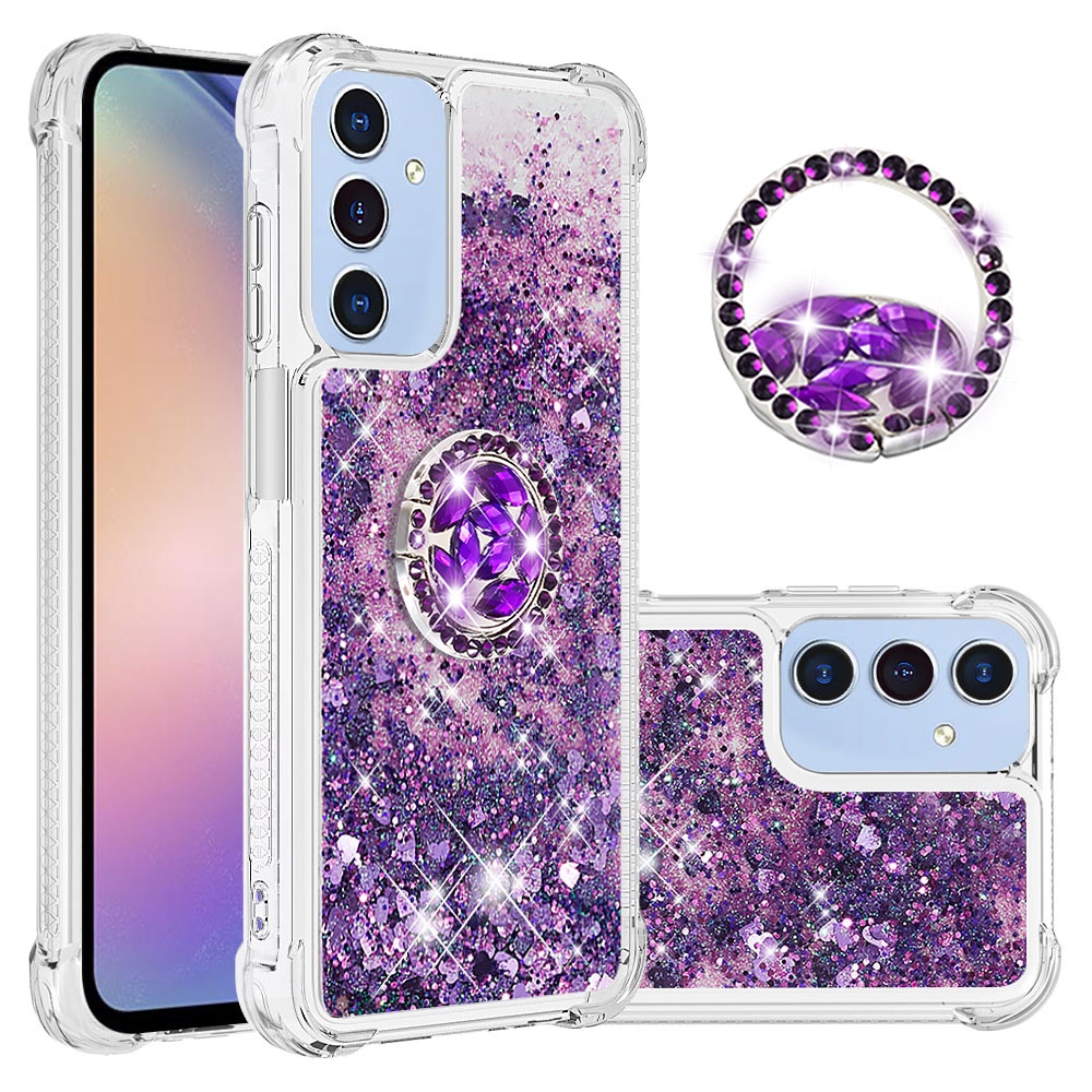 Glitt homokóra zselés tok ujjgyűrűvel Samsung Galaxy A17 5G-hez - sötétlila/szív