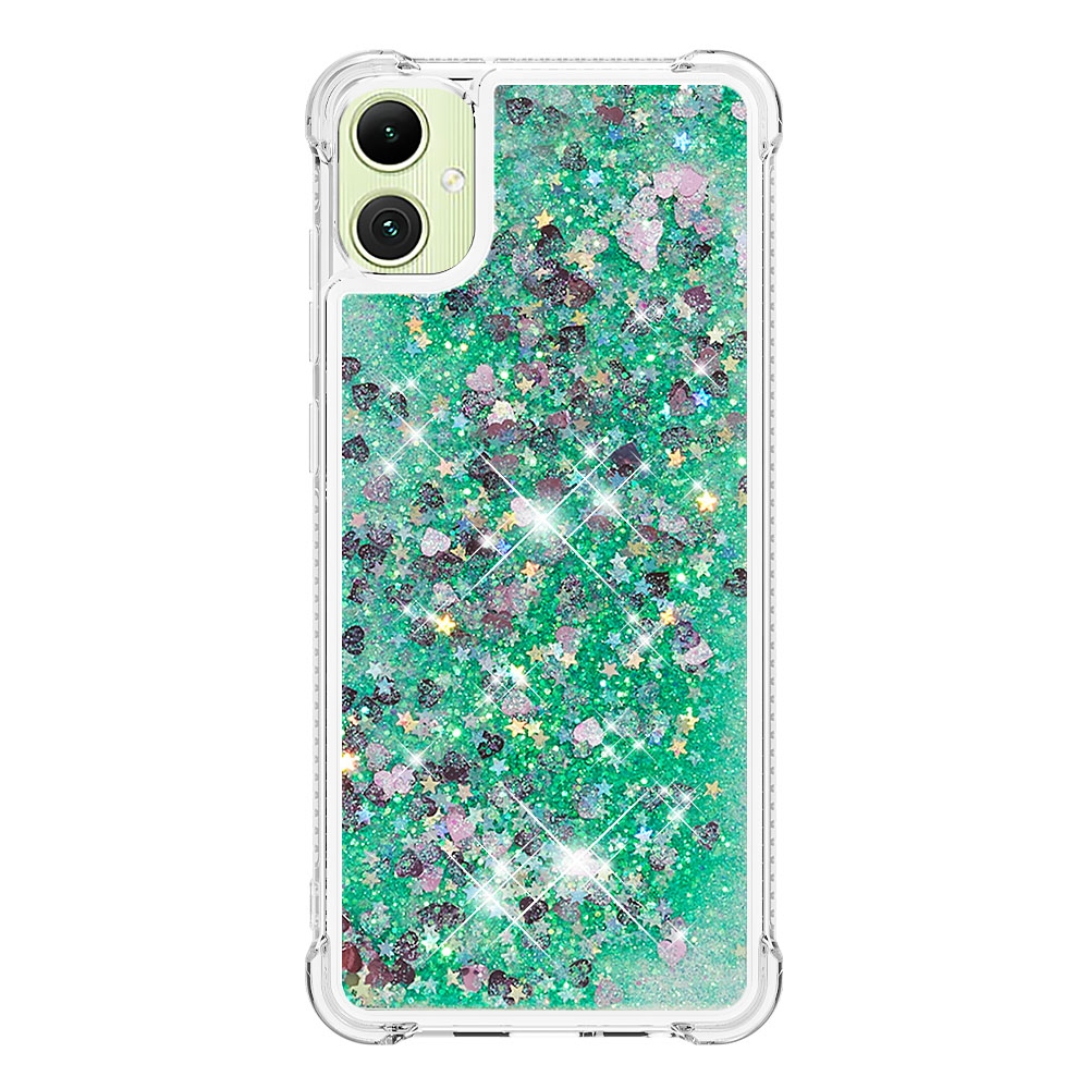 Glitter homokóra zselés tok Samsung Galaxy A07 4G - zöld/szívek