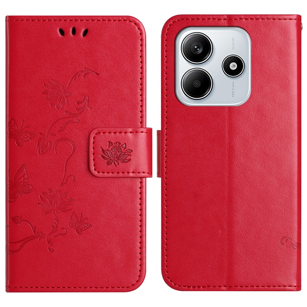 Virágos könyv tok a Xiaomi Redmi Note 14 5G-hez - piros