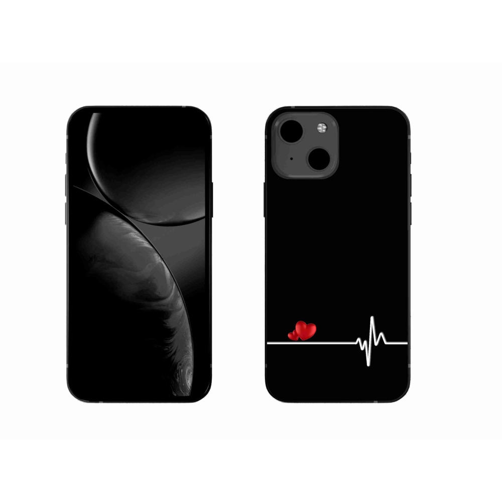 Gél borítás mmCase iPhone 13 6.1 készülékhez - szív és szívverés fekete háttérrel
