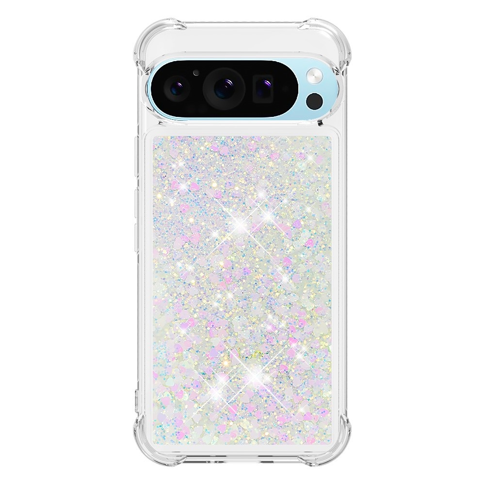 Csillogó homokóra zselés tok Google Pixel 10 Pro/Pixel 10 - rózsaszín/ezüst/szívecske