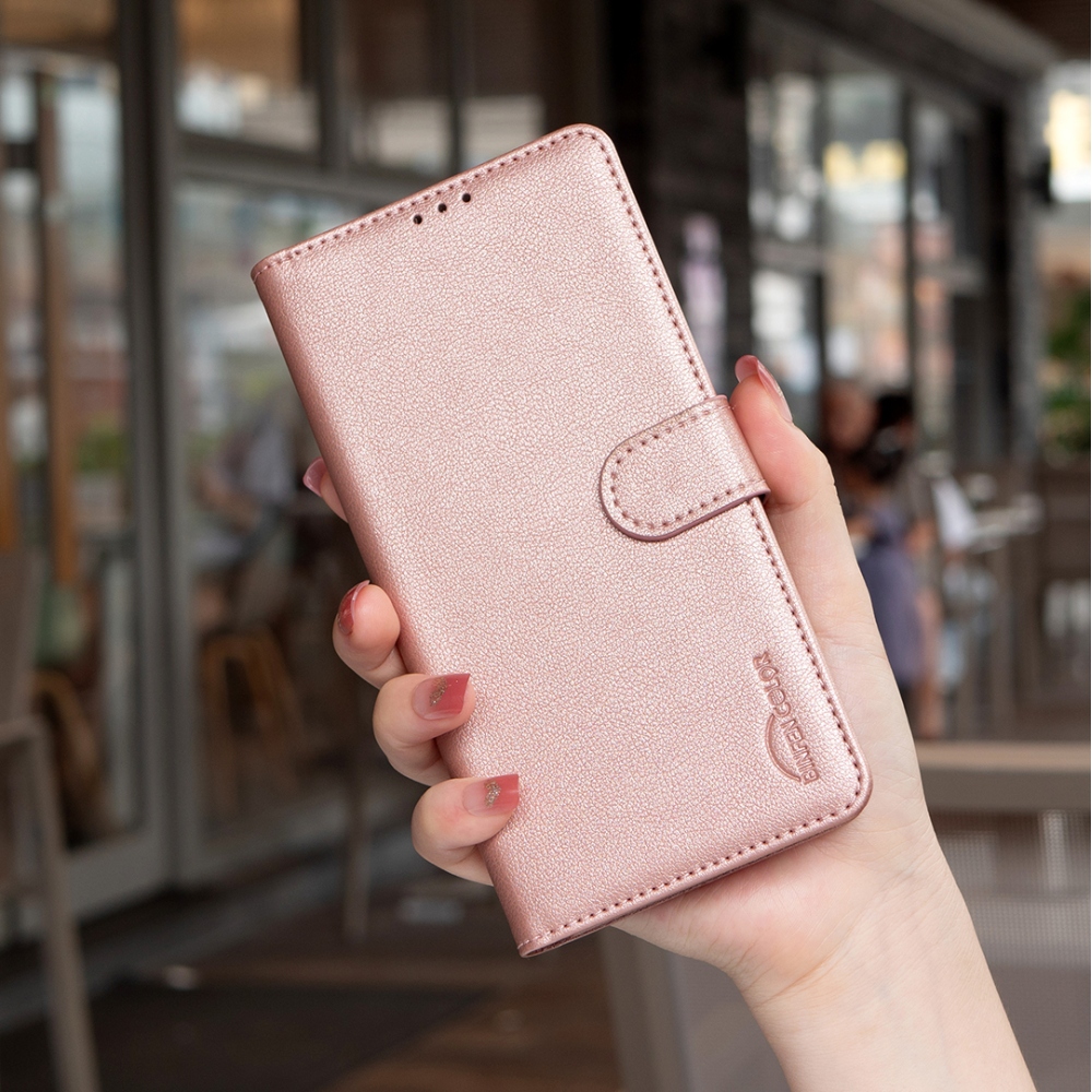BINFEN könyv tok Samsung Galaxy S25 FE készülékhez - rózsaarany