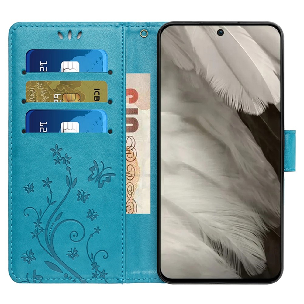 Virágos könyvtáska Google Pixel 9/9 Pro készülékhez - kék