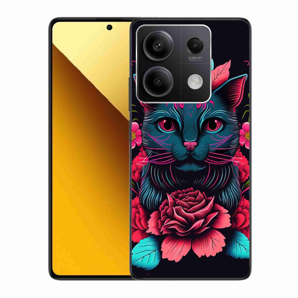 Gél borító mmCase a Xiaomi Redmi Note 13 5G számára - virágok és macska