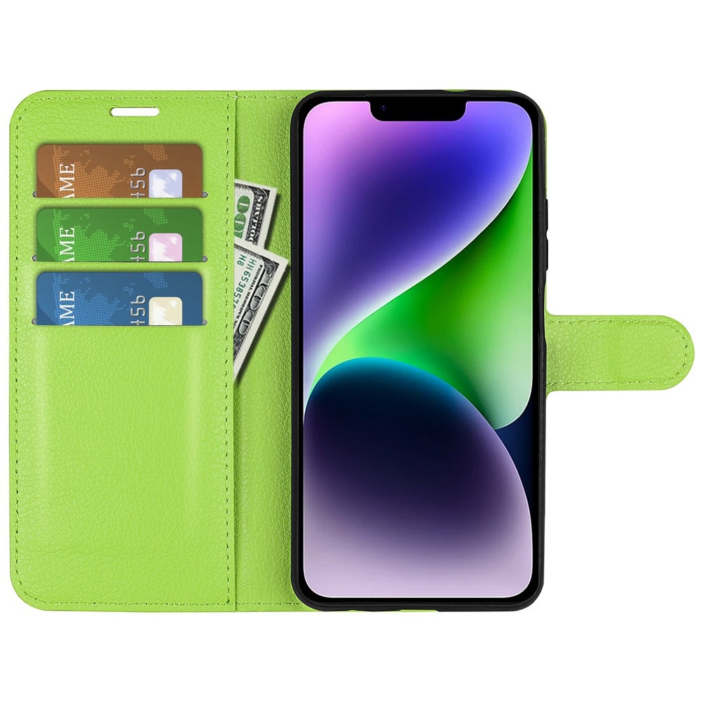 Litchi könyvtáska iPhone 15 Plus készülékhez - zöld