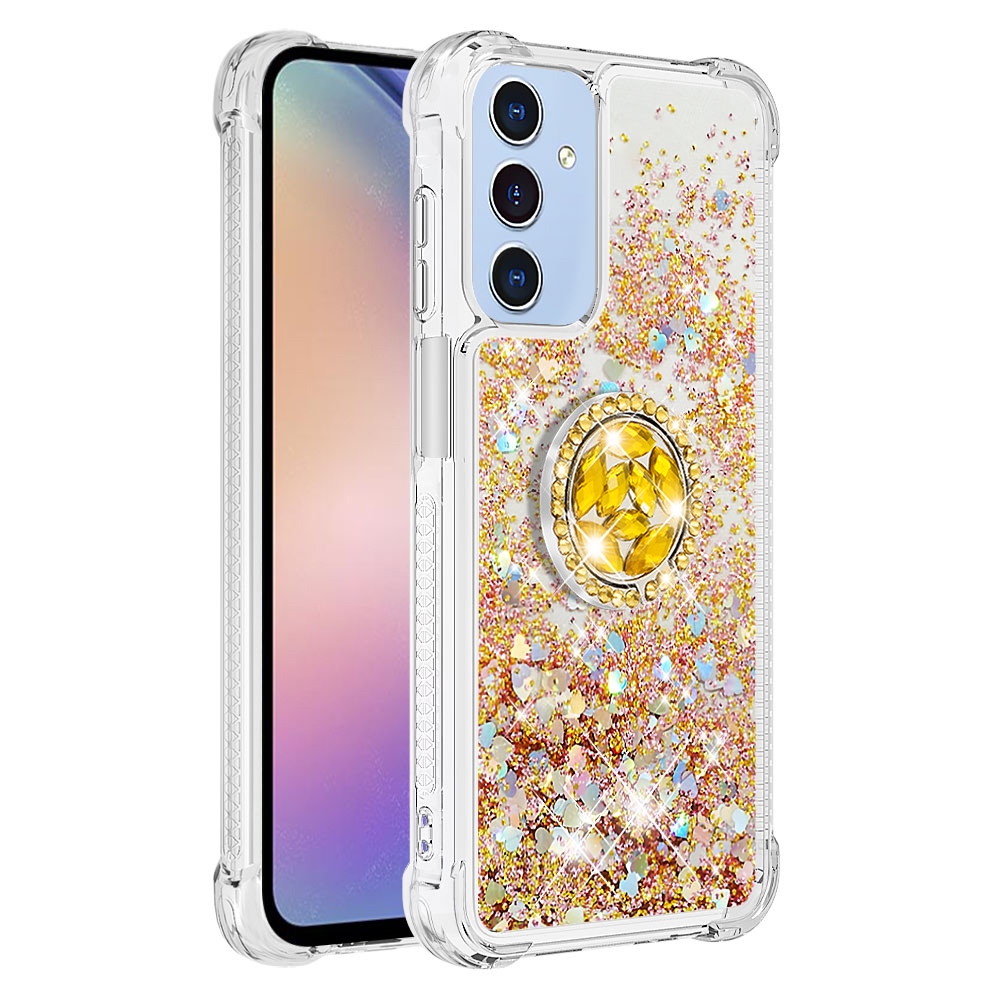 Glitt homokóra zselés tok ujjgyűrűvel Samsung Galaxy A17 5G-hez - arany/szívecske
