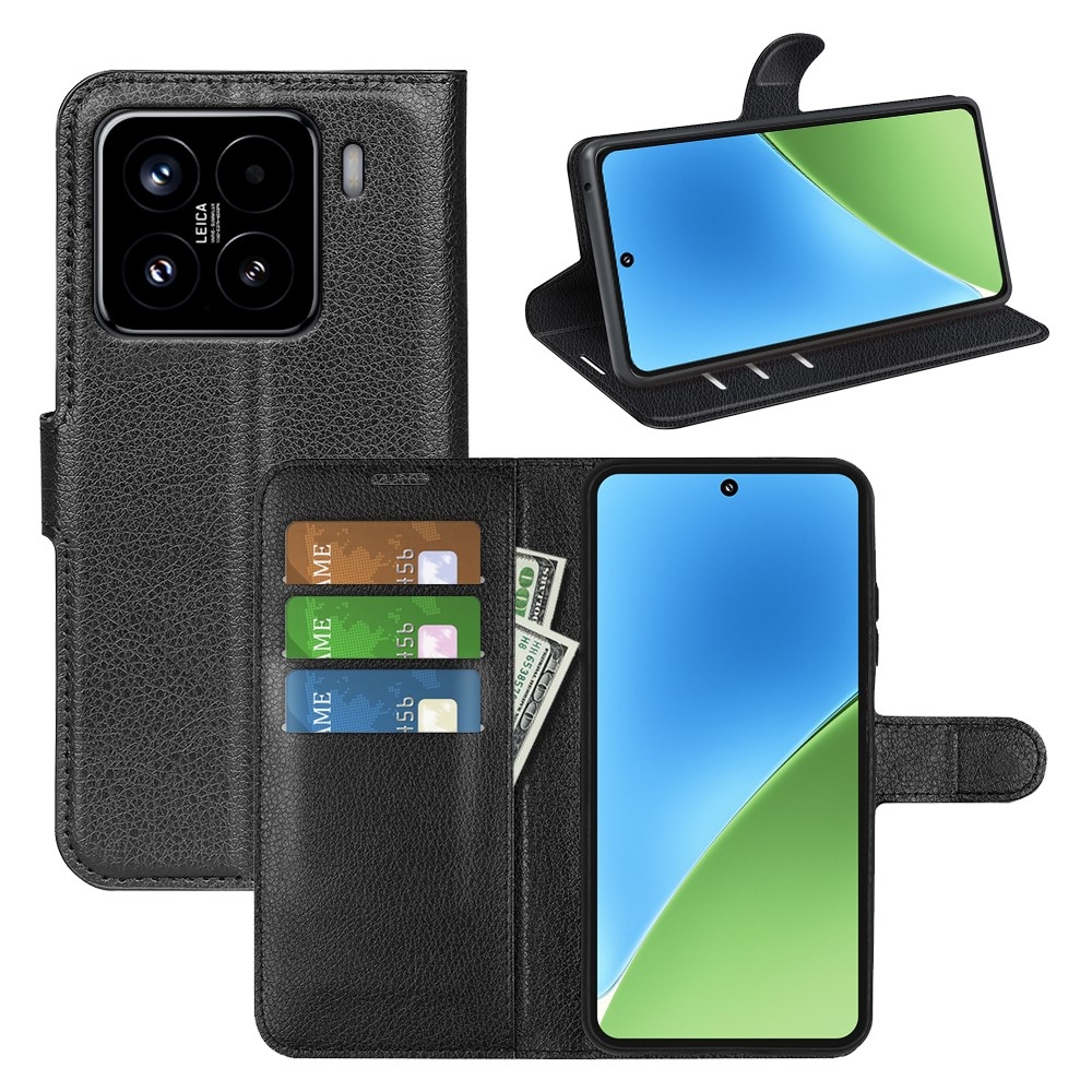 Litchi könyv tok Xiaomi 15-öshöz - fekete