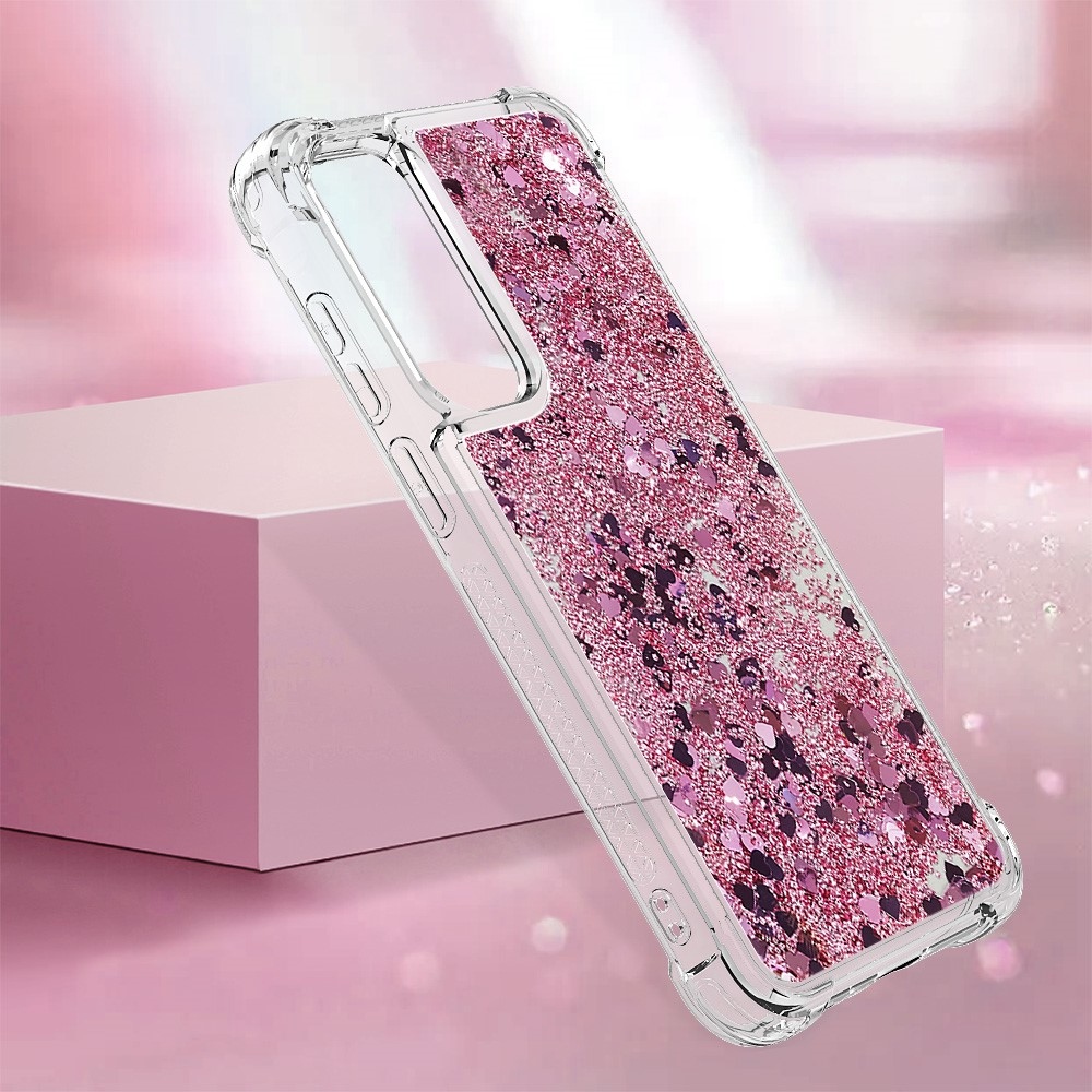 Glitter zselés homokóra tok Samsung Galaxy A55 5G - rózsa arany/szív