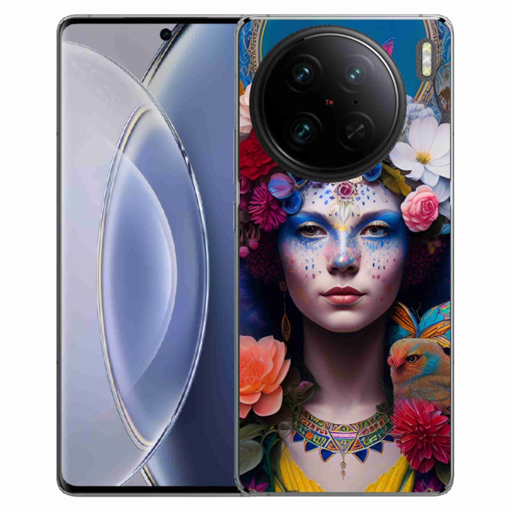 Gél borító mmCase a Vivo X90 Pro-hoz - nő virágokkal