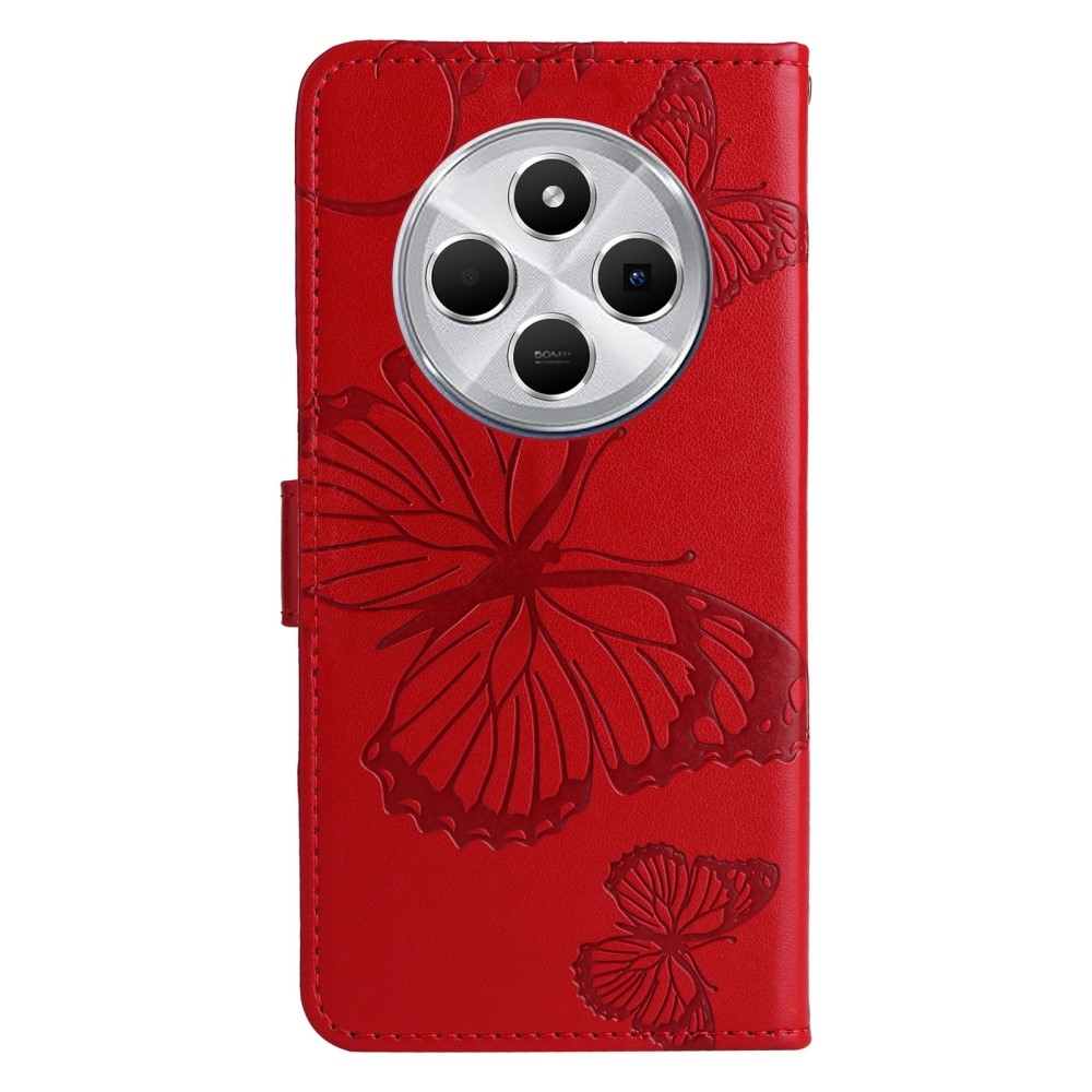 Nagy pillangó könyv tok a Xiaomi Redmi 14C/Poco C75-hez - piros