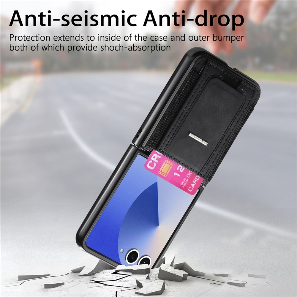 Fényűző műanyag borítás műbőrrel Samsung Galaxy Z Flip7 5G készülékre - fekete