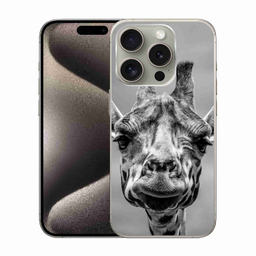 Zselés borítás mmCase iPhone 15 Pro készülékhez - fekete-fehér zsiráf