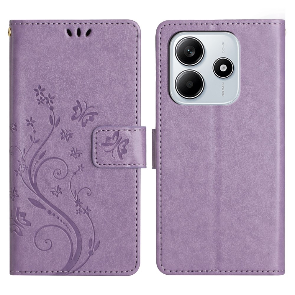 Virágok könyv tok Xiaomi Redmi Note 14 5G-hez - világos lila