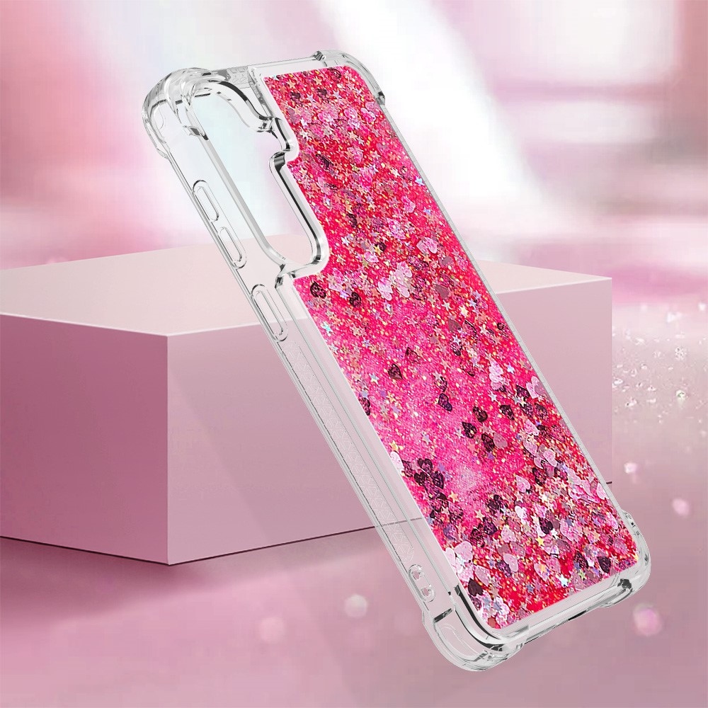 Csillogó homokóra zselés tok Samsung Galaxy S24+ - rózsaszín/szív