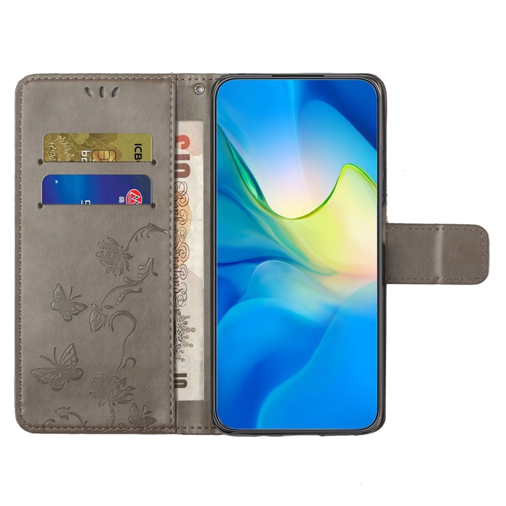 Virágos könyvtáska Samsung Galaxy A56 5G - szürke