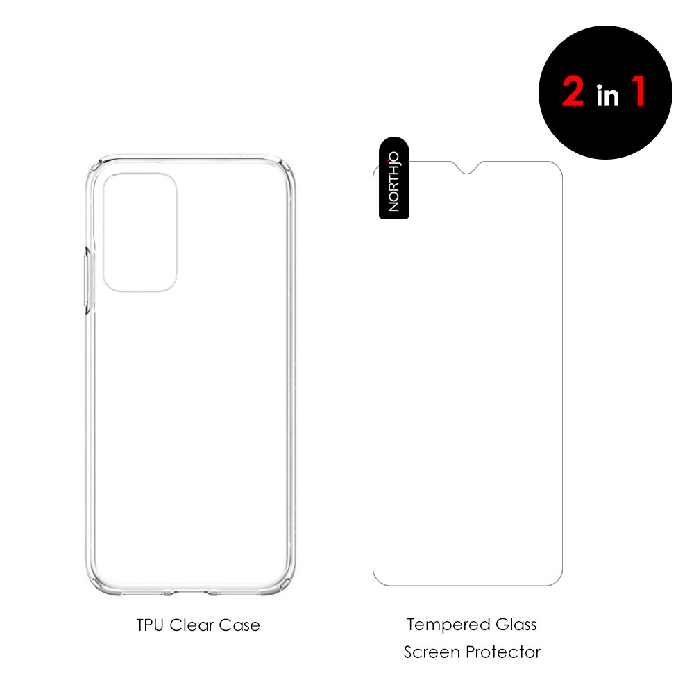 NORTHJO átlátszó zselés tok + edzett üveg Samsung Galaxy A23 4G/5G - átlátszó