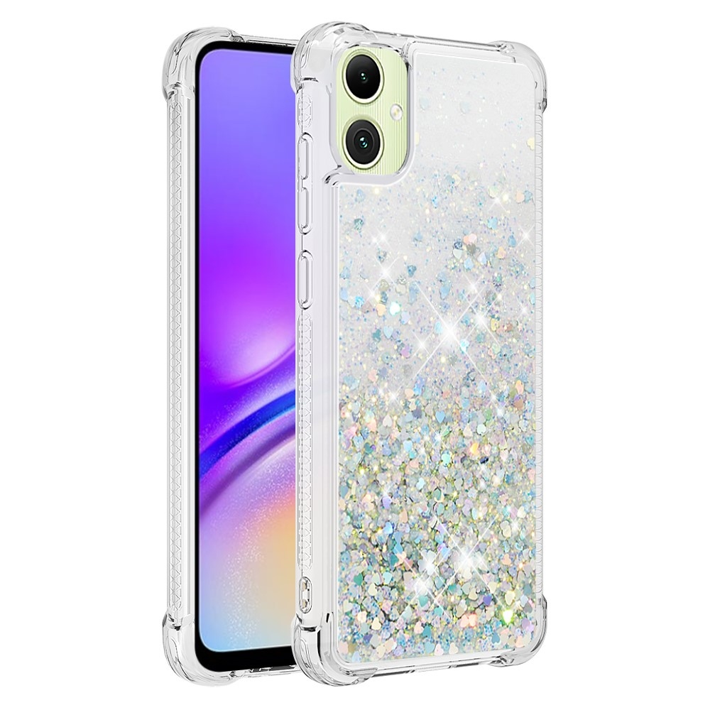 Csillogó homokóra zselés tok Samsung Galaxy A06 4G - ezüst/szív
