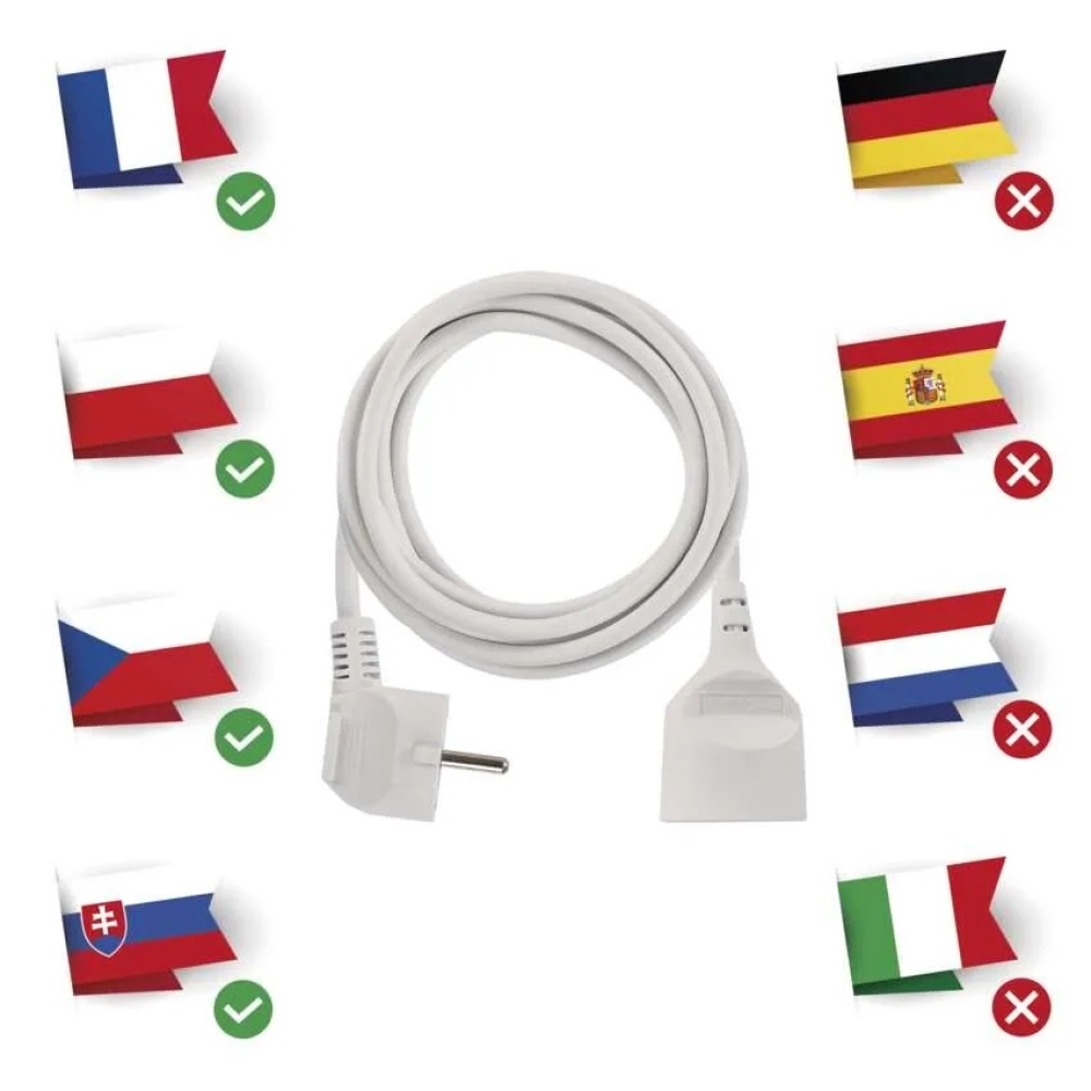 Hosszabbító kábel 2 m / 1 csatlakozó / fehér / PVC / 1 mm2