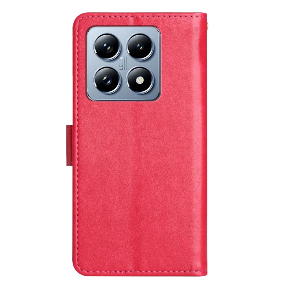 Virágok könyv tok a Xiaomi 14T Pro-hoz - piros