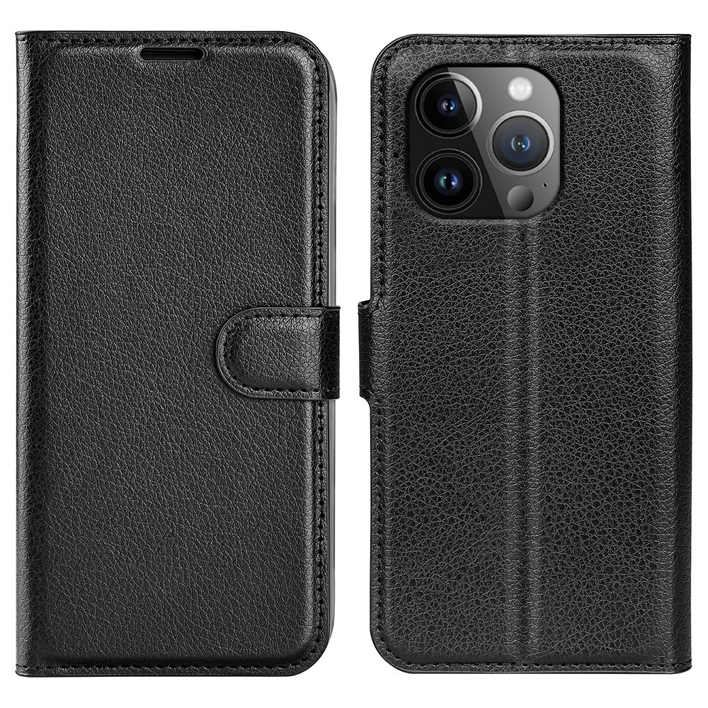 Litchi könyvtáska iPhone 15 Pro készülékhez - fekete