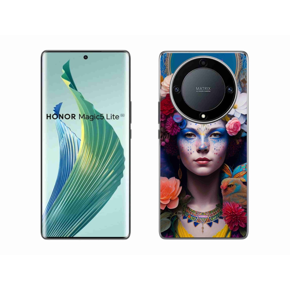 Gél borító mmCase a Honor Magic 5 Lite 5G számára - nő virágokkal