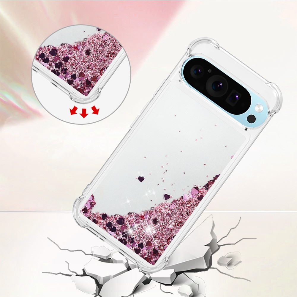 Csillogó homokóra zselés tok Google Pixel 10 Pro/Pixel 10 - rózsaarany/szív