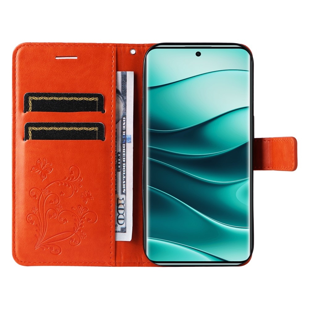 Nagy pillangó könyv tok Xiaomi Redmi Note 14 Pro 5G/Poco X7 5G/Note 14 Pro+ 5G - narancssárga