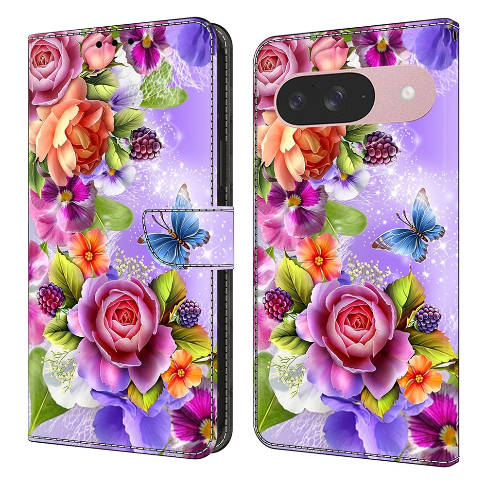 Sima könyv tok Google Pixel 10 Pro/Pixel 10 - színes virágokhoz