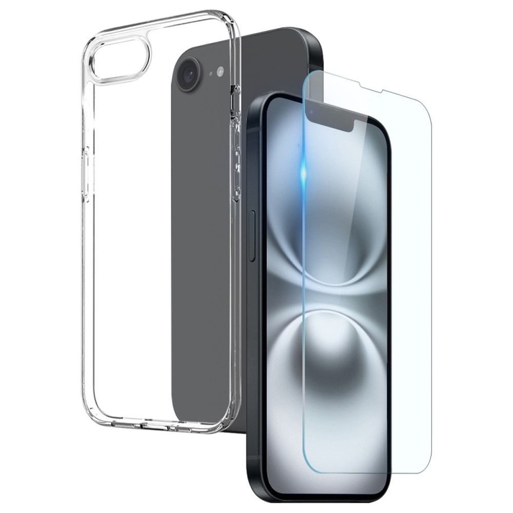 NORTHJO átlátszó zselés tok + edzett üveg iPhone 16e készülékhez - átlátszó