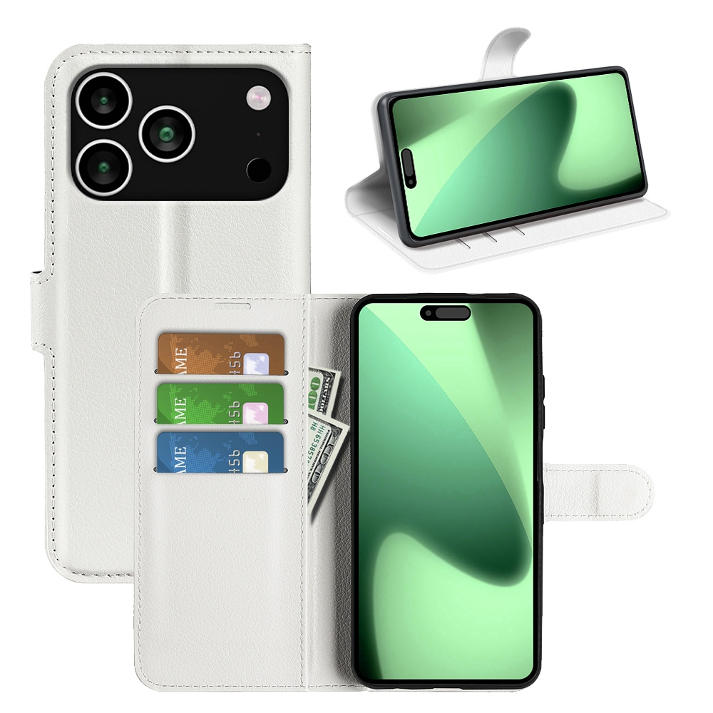 Litchi könyvtáska iPhone 17 Pro készülékhez - fehér