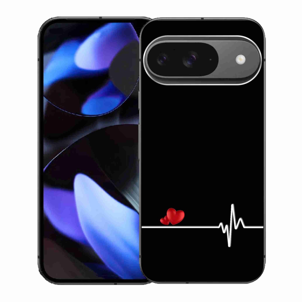 Gél borítás mmCase a Google Pixel 9/9 Pro számára - szív és szívverés fekete háttérrel