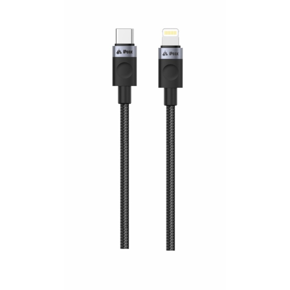 iPEAX Textil kábel USB-C / villám 1 m, USB 2.0 - fekete