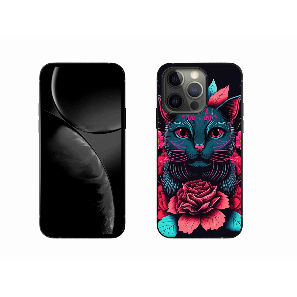 Gél borítás mmCase iPhone 13 Pro készülékhez - virágok és macska