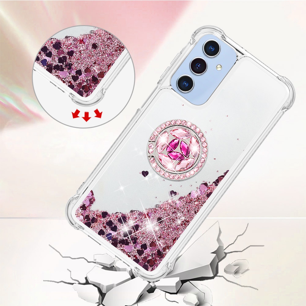 Glitt homokóra zselés tok ujjgyűrűvel Samsung Galaxy A17 5G-hez - rózsaarany/szív
