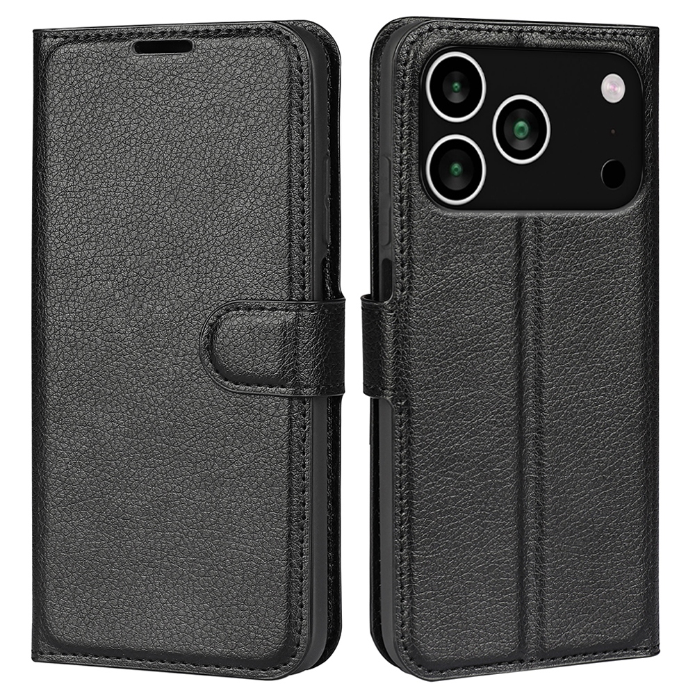 Litchi könyvtáska iPhone 17 Pro készülékhez - fekete