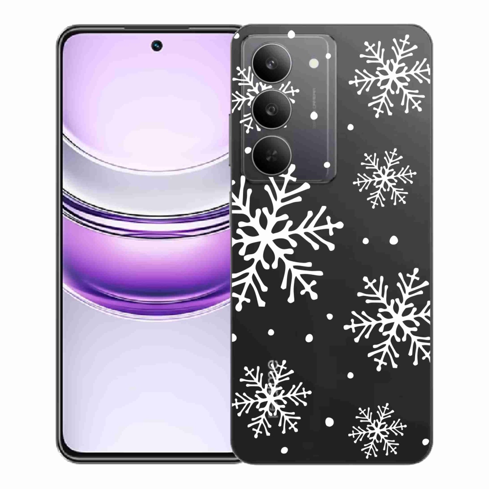 Gél borítás mmCase a Realme 14x 5G készülékhez - fehér pelyhek átlátszó háttéren