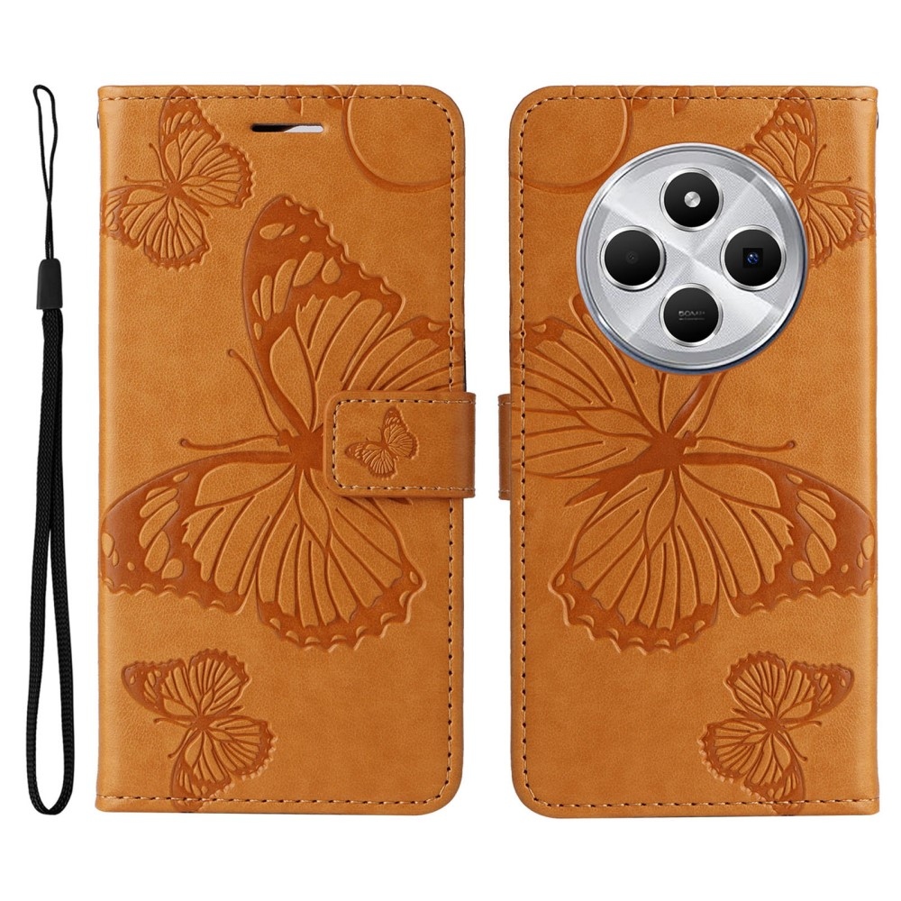 Nagy pillangó könyv tok a Xiaomi Redmi 14C/Poco C75-hez - sárga