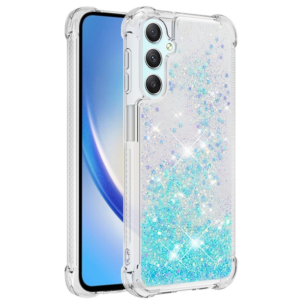 Glitter homokóra zselés tok Samsung Galaxy A24 készülékhez - kék / csillagok