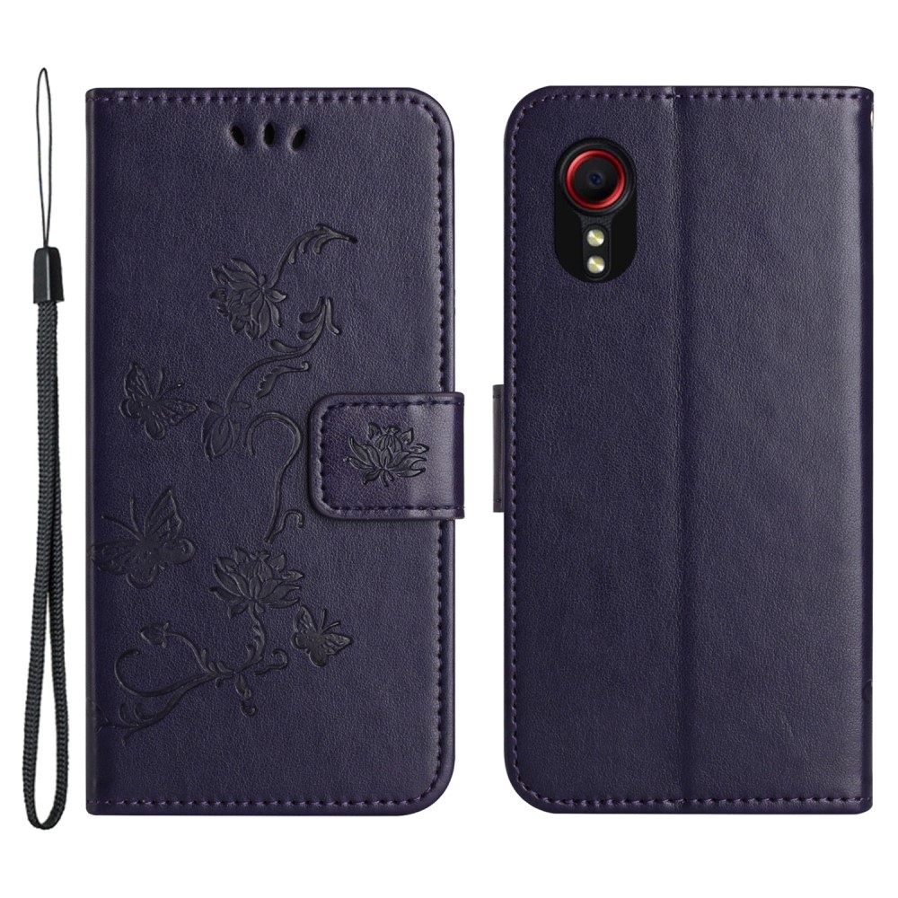 Virágos könyv tok Samsung Galaxy Xcover 7 készülékhez - sötét lila