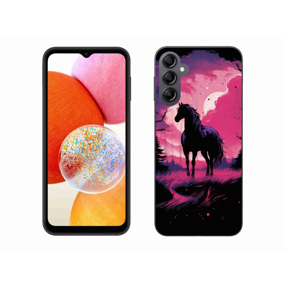 Gél védőhuzat mmCase Samsung Galaxy A14 4G/5G - fekete rajzfilm ló 1